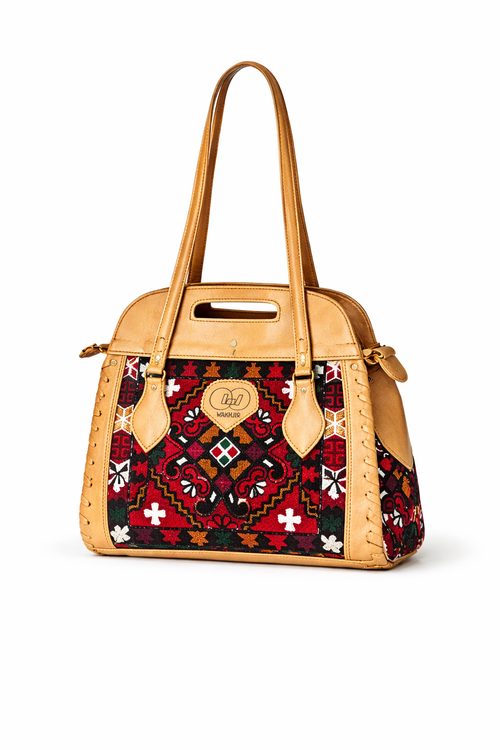 Afghan Handcrafted Leather Handbag Set – Oriental Embroidery (3-Piece Bundle)