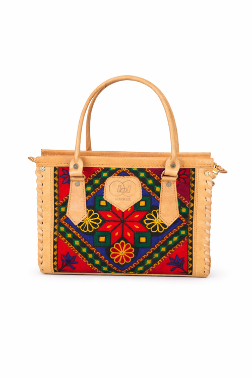 Afghan Handcrafted Leather Handbag Set – Oriental Embroidery (3-Piece Bundle)